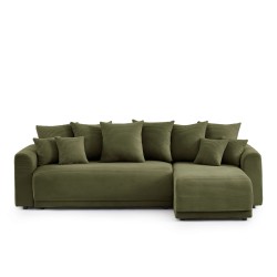 Canapé angle SOLINE convertible velours côtelé vert 4 places