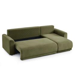 Canapé angle SOLINE convertible velours côtelé vert 4 places