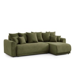 Canapé angle SOLINE convertible velours côtelé vert 4 places