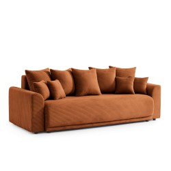 Canapé droit SOLINE convertiblevelours cotêlé terracotta 3 places