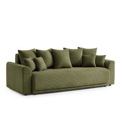 Canapé droit SOLINE convertiblevelours cotêlé vert 3 places