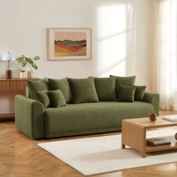 Canapé droit SOLINE convertiblevelours cotêlé vert 3 places