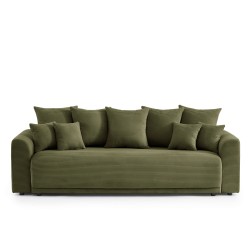 Canapé droit SOLINE convertiblevelours cotêlé vert 3 places