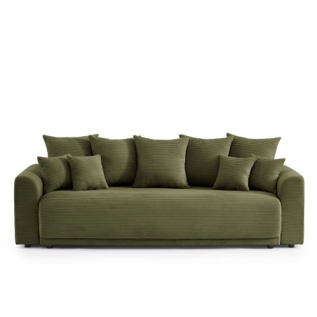 Canapé droit SOLINE convertiblevelours cotêlé vert 3 places