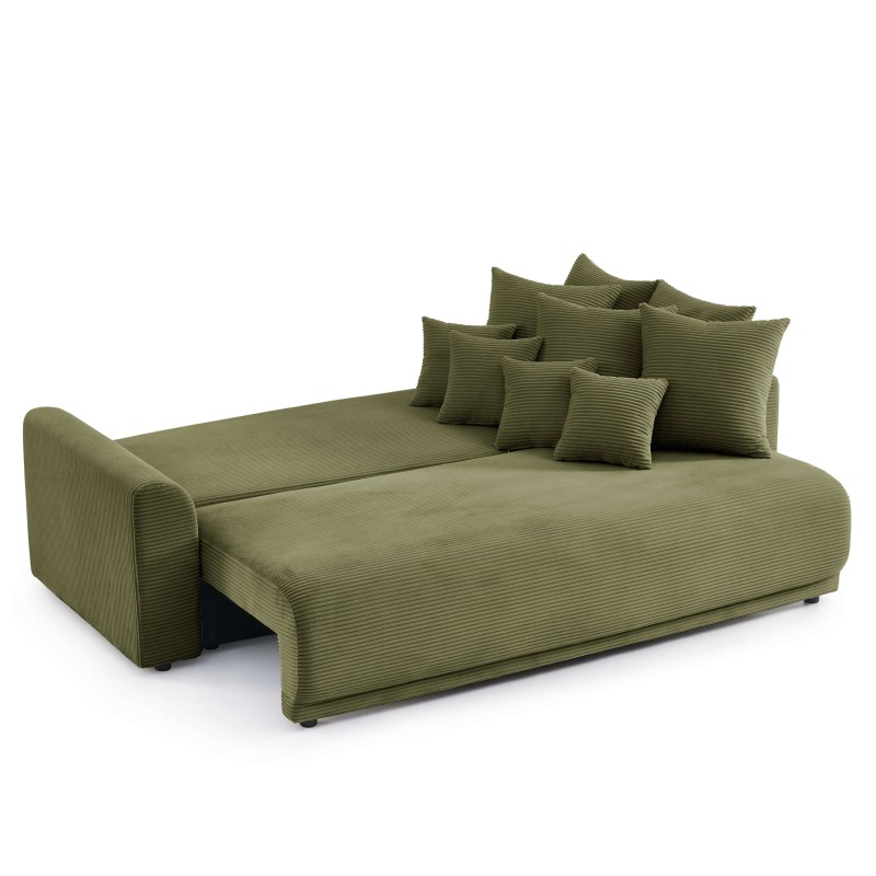 Canapé droit SOLINE convertiblevelours cotêlé vert 3 places