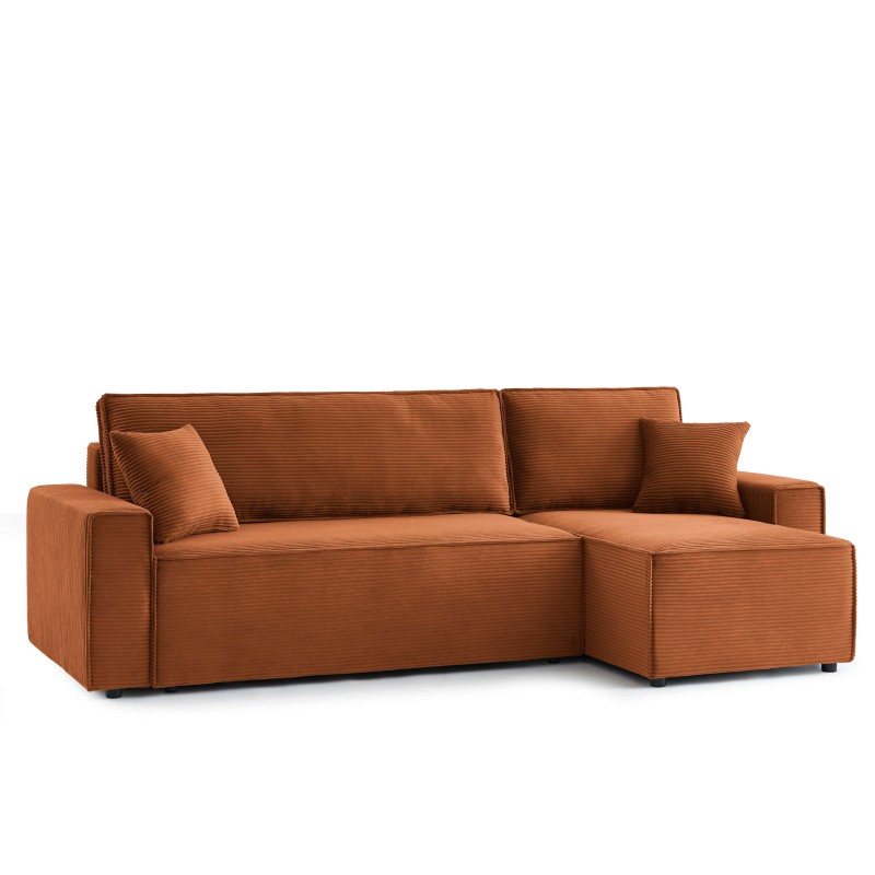 Canapé d'angle ZOLA convertible et réversible velours côtelé terracotta 4 places