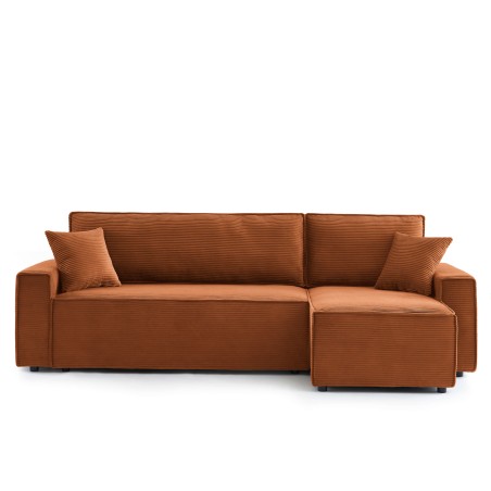 Canapé d'angle ZOLA convertible et réversible velours côtelé terracotta 4 places