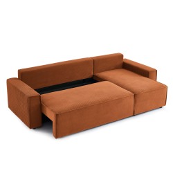 Canapé d'angle ZOLA convertible et réversible velours côtelé terracotta 4 places