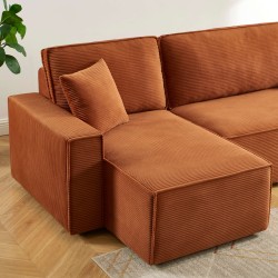 Canapé d'angle ZOLA convertible et réversible velours côtelé terracotta 4 places