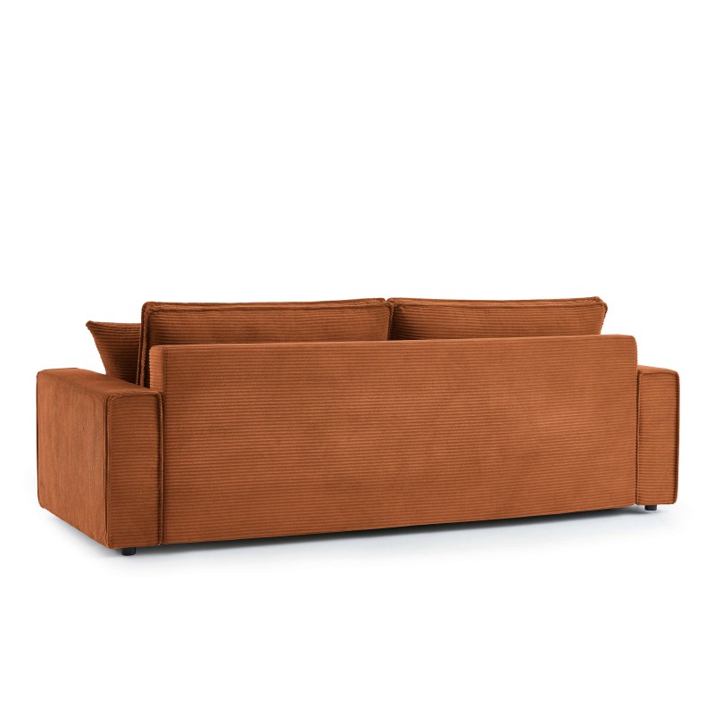 Canapé droit ZOLA convertible velours côtelé terracotta 3 places