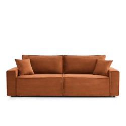 Canapé droit ZOLA convertible velours côtelé terracotta 3 places