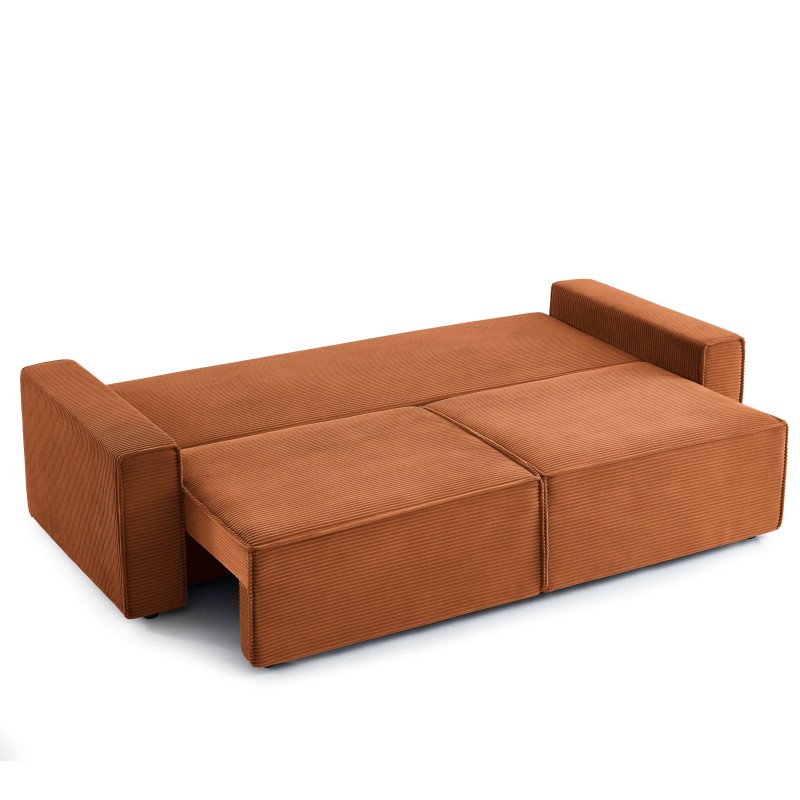 Canapé droit ZOLA convertible velours côtelé terracotta 3 places