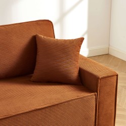 Canapé droit ZOLA convertible velours côtelé terracotta 3 places