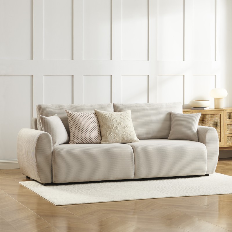 Canapé droit DANILO convertible velours côtelé beige 3 places