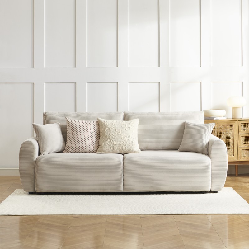 Canapé droit DANILO convertible velours côtelé beige 3 places