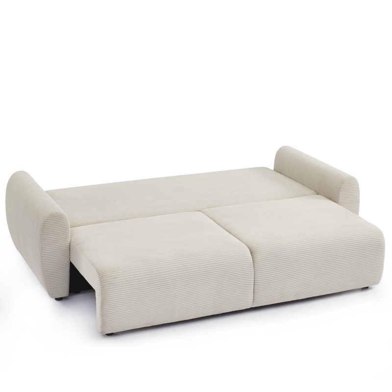 Canapé droit DANILO convertible velours côtelé beige 3 places