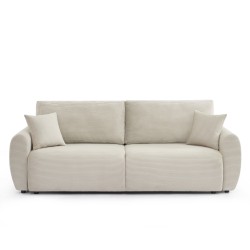 Canapé droit DANILO convertible velours côtelé beige 3 places