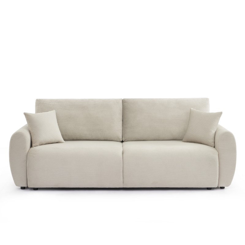 Canapé droit DANILO convertible velours côtelé beige 3 places