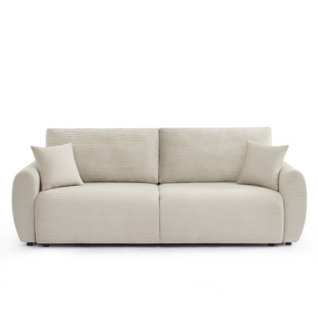 Canapé droit DANILO convertible velours côtelé beige 3 places