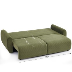 Canapé droit DANILO convertible velours côtelé vert 3 places