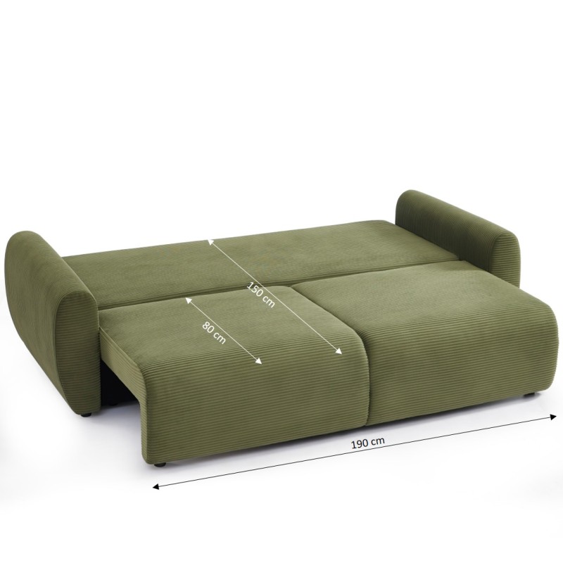 Canapé droit DANILO convertible velours côtelé vert 3 places