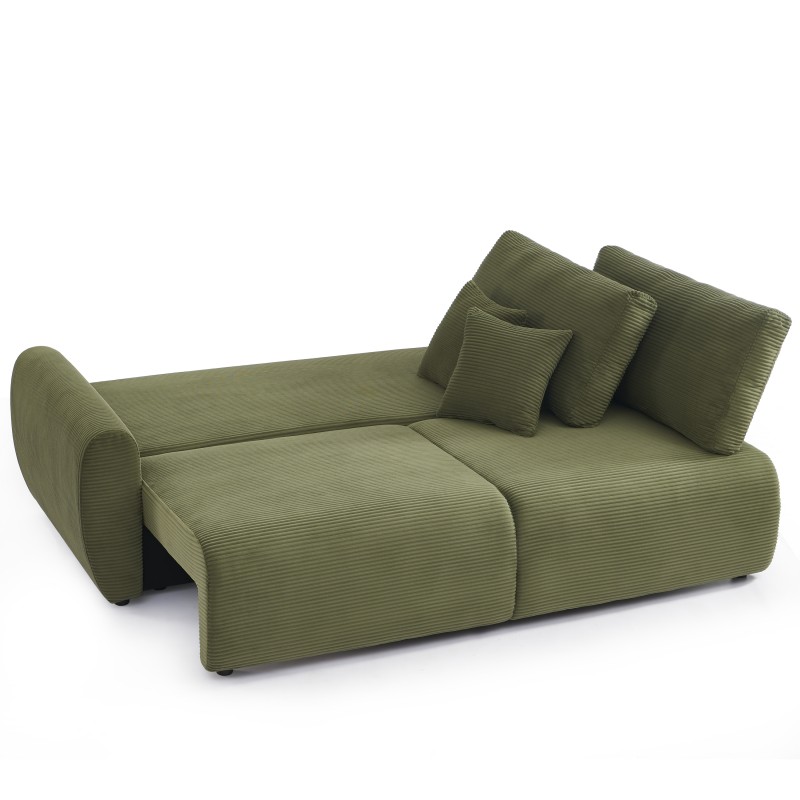 Canapé droit DANILO convertible velours côtelé vert 3 places