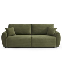 Canapé droit DANILO convertible velours côtelé vert 3 places