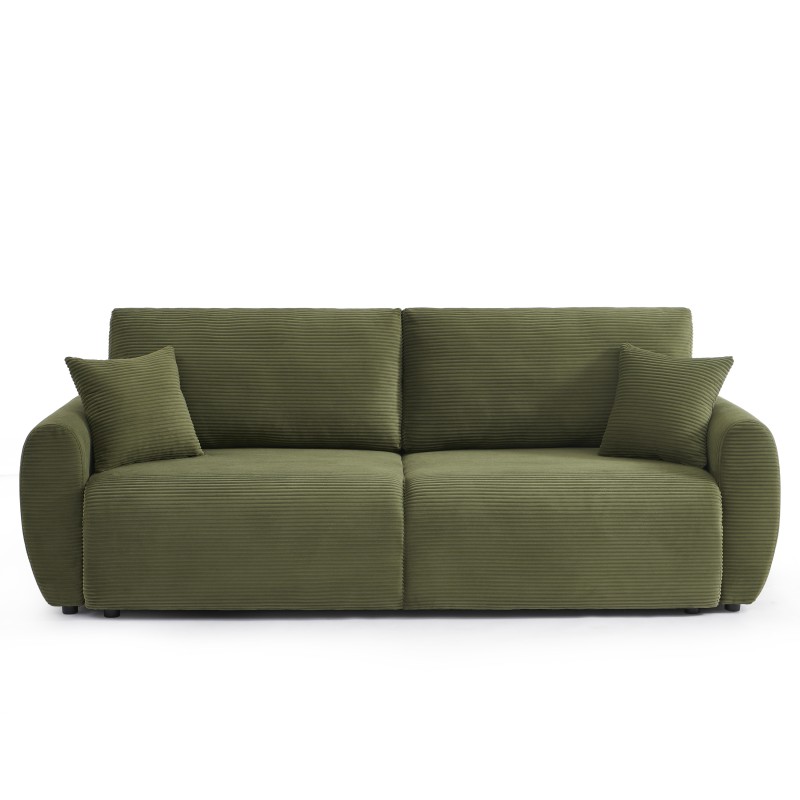 Canapé droit DANILO convertible velours côtelé vert 3 places