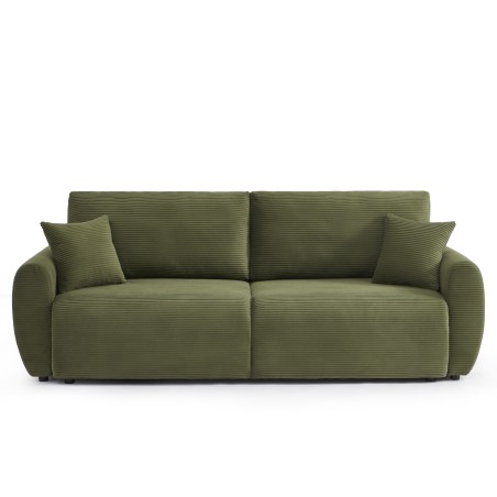 Canapé droit DANILO convertible velours côtelé vert 3 places