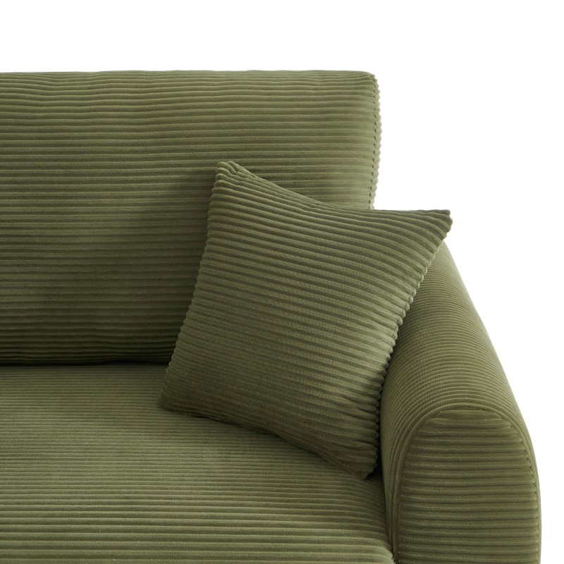 Canapé droit DANILO convertible velours côtelé vert 3 places