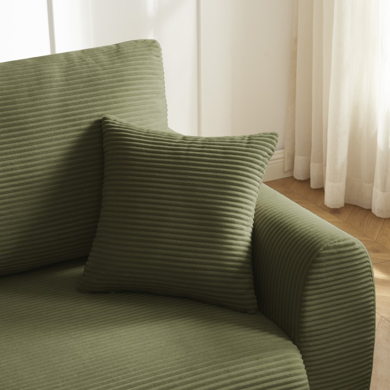 Canapé droit DANILO convertible velours côtelé vert 3 places