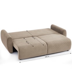 Canapé droit DANILO convertible velours cotelé taupe 3 places
