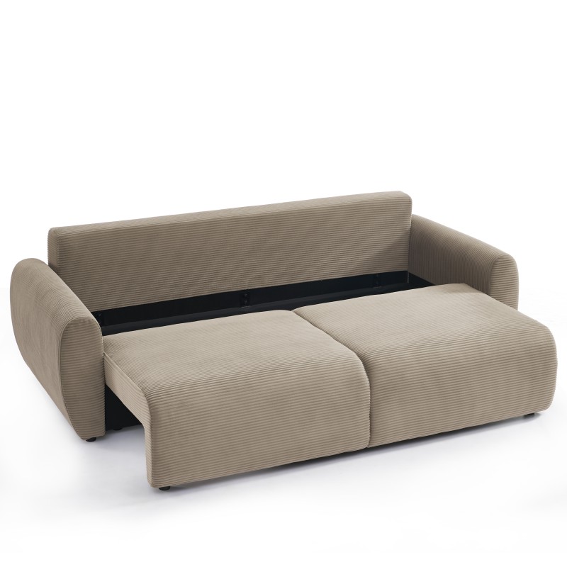 Canapé droit DANILO convertible velours cotelé taupe 3 places