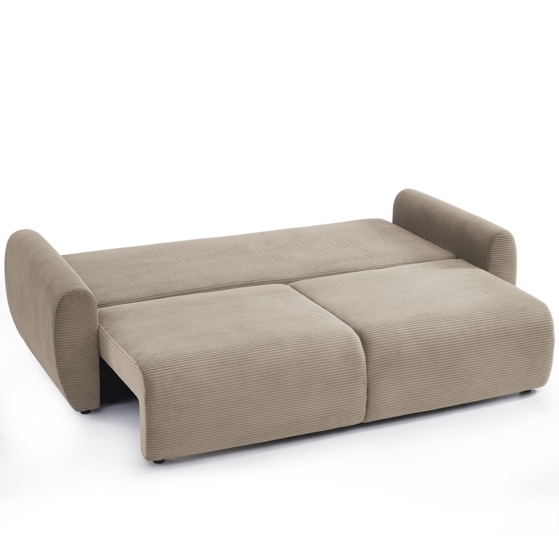 Canapé droit DANILO convertible velours cotelé taupe 3 places
