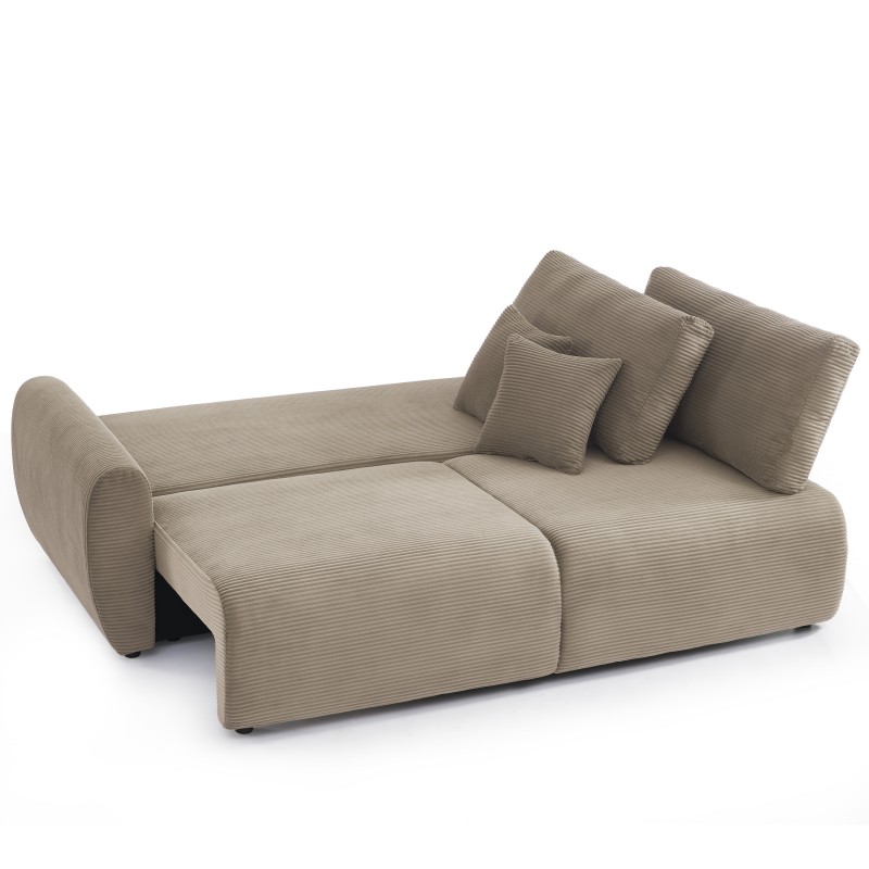 Canapé droit DANILO convertible velours cotelé taupe 3 places