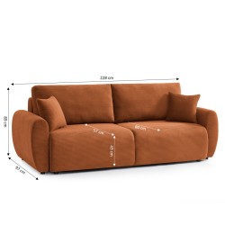 Canapé droit DANILO convertible velours côtelé terracotta 3 places