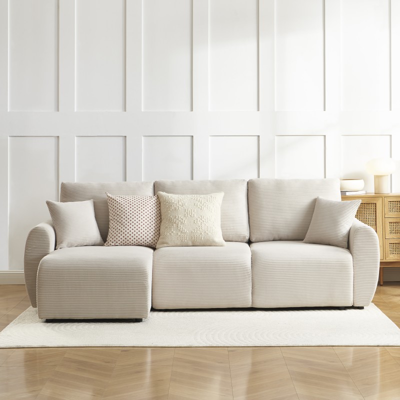 Canapé d'angle DANILO convertible velours côtelé beige 4 places