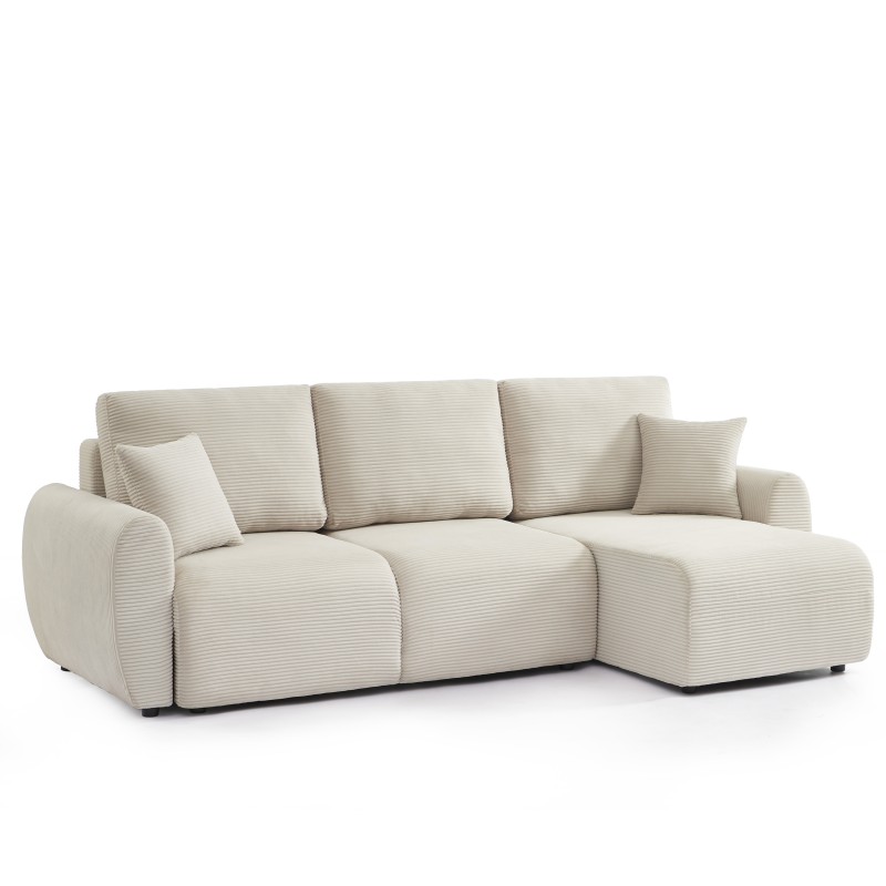 Canapé d'angle DANILO convertible velours côtelé beige 4 places