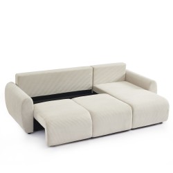 Canapé d'angle DANILO convertible velours côtelé beige 4 places