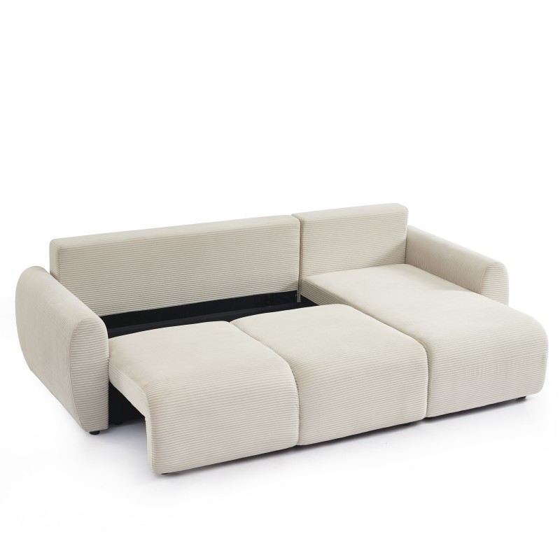 Canapé d'angle DANILO convertible velours côtelé beige 4 places