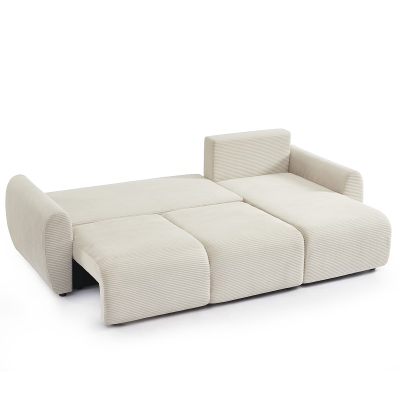 Canapé d'angle DANILO convertible velours côtelé beige 4 places