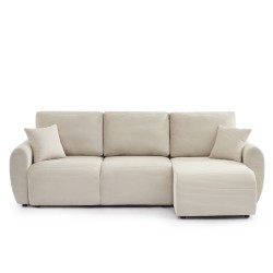 Canapé d'angle DANILO convertible velours côtelé beige 4 places