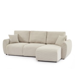 Canapé d'angle DANILO convertible velours côtelé beige 4 places
