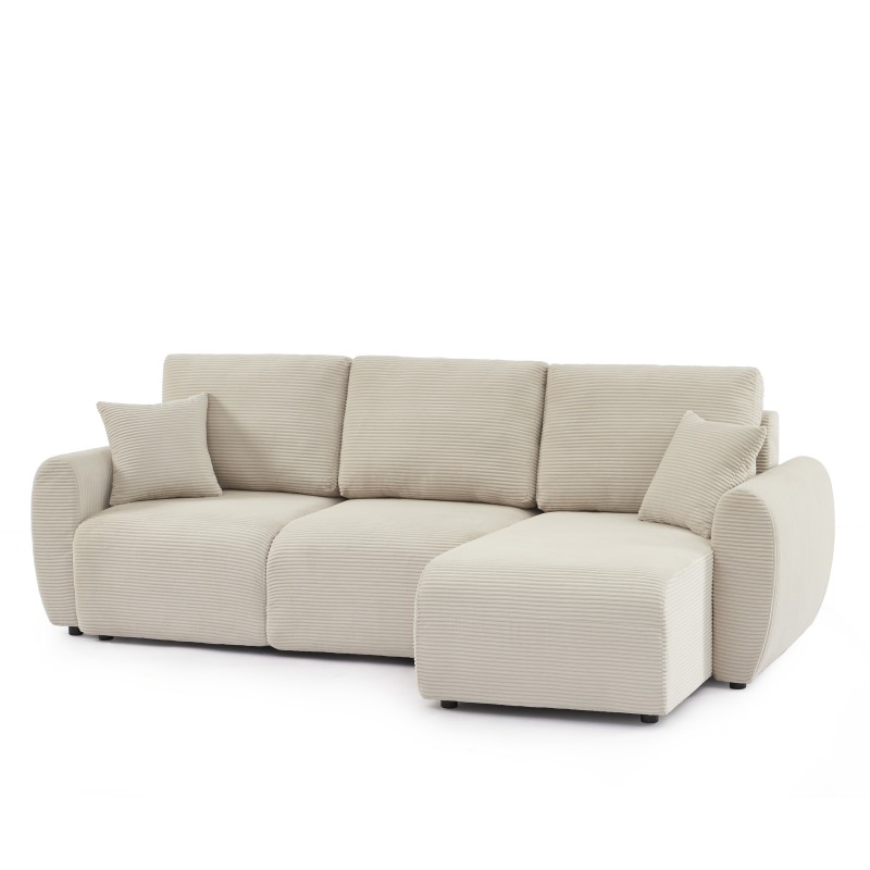 Canapé d'angle DANILO convertible velours côtelé beige 4 places