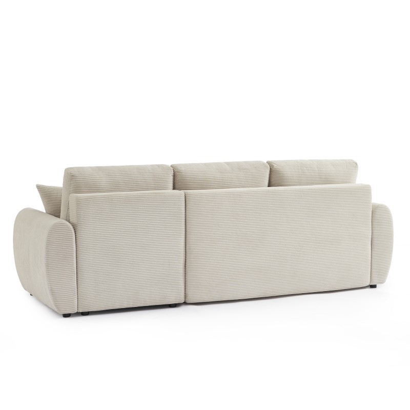 Canapé d'angle DANILO convertible velours côtelé beige 4 places