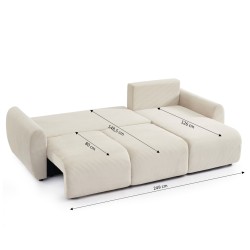 Canapé d'angle DANILO convertible velours côtelé beige 4 places