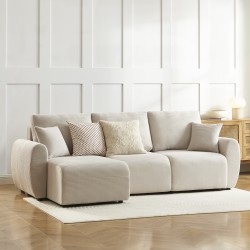 Canapé d'angle DANILO convertible velours côtelé beige 4 places