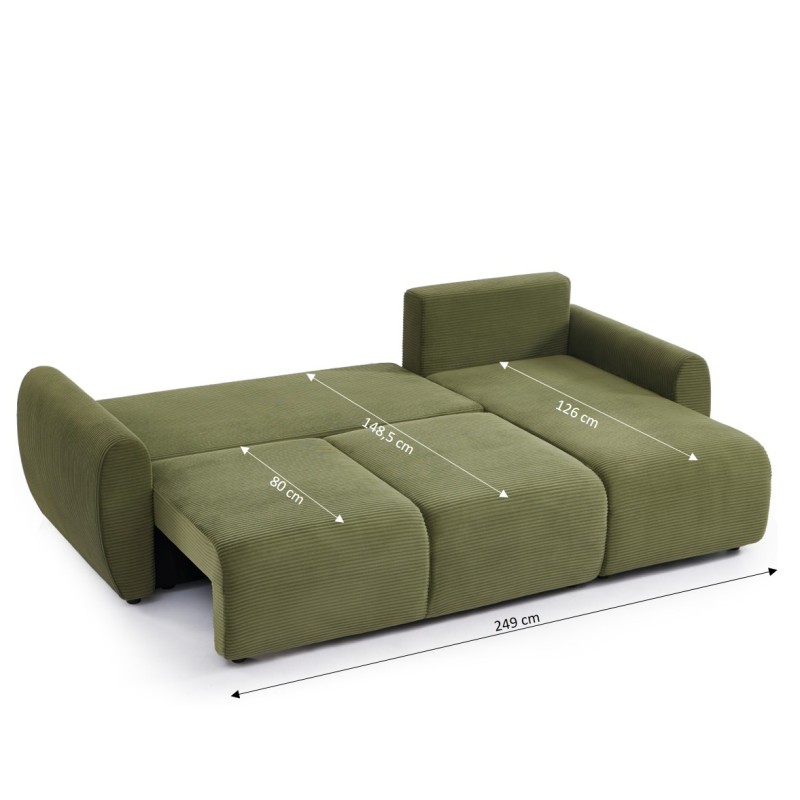 Canapé d'angle DANILO convertible velours côtelé vert 4 places