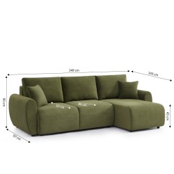 Canapé d'angle DANILO convertible velours côtelé vert 4 places