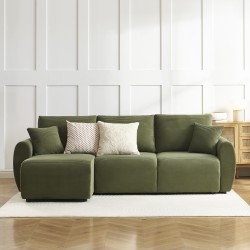 Canapé d'angle DANILO convertible velours côtelé vert 4 places